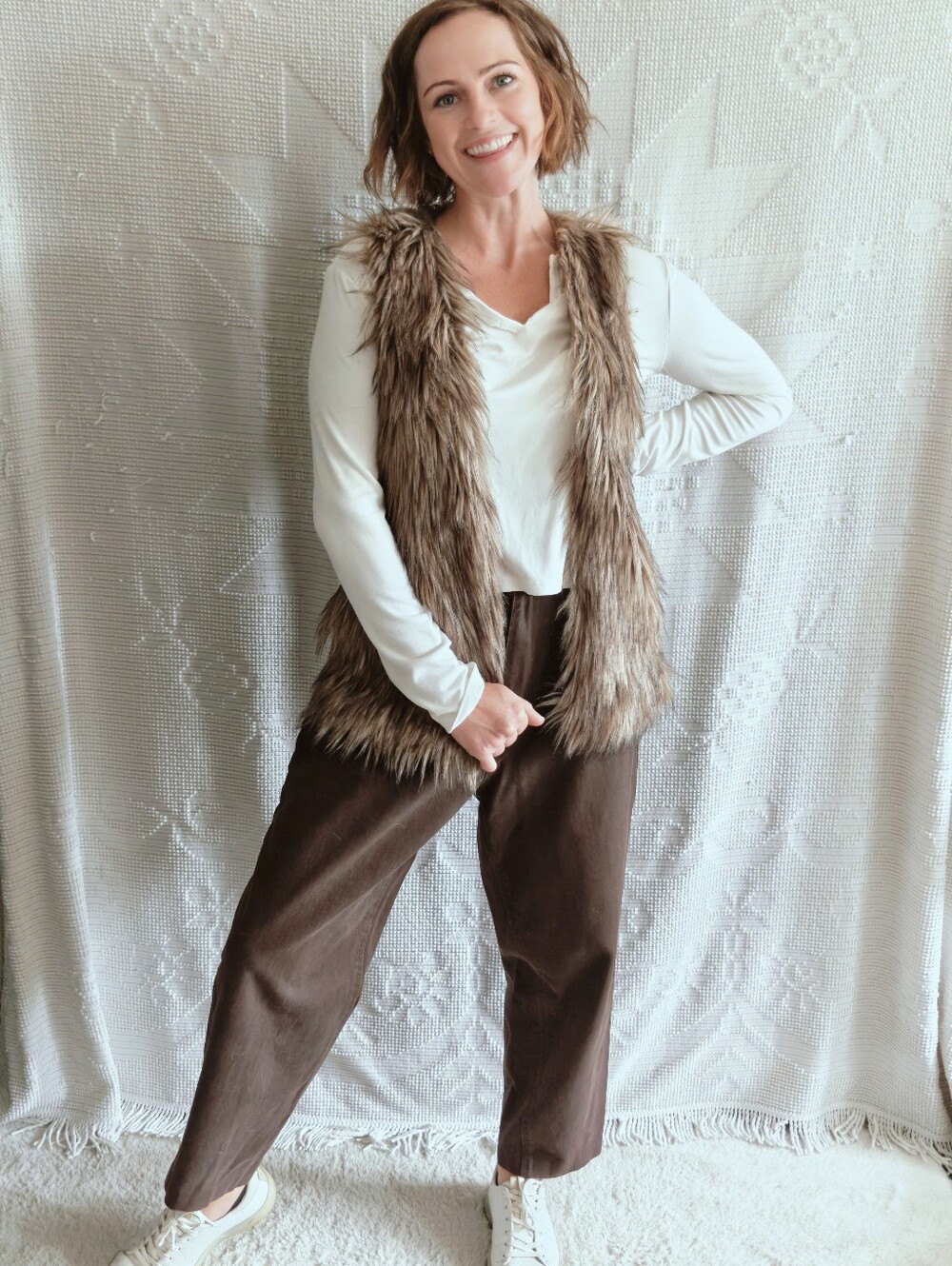 Dynamite Faux Fur Vest | Shaggy Open Front Sleeveless Lined Gilet | Size XS/S